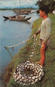 Fisherman near Quang Ngai, Vietnam Fishing Nets c1960s Chrome Vintage Postcard