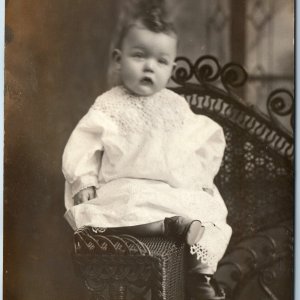 ID'd c1910s Cute Fat Little Boy Portrait RPPC Leather Shoes August Lee Hann A213