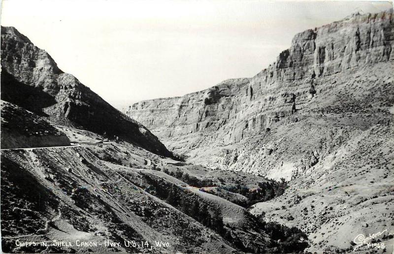 c1950 Real Photo PC; Cliffs, Shell Canyon, Bighorn Mts US 14 WY Sanborn Unposted