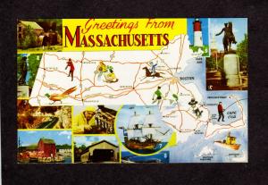 MA Greetings From Mass Massachusetts State Map Boston, Worcester, Cape Cod