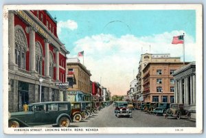 1930 Virginia Street Looking North Classic Cars Building Reno Nevada NV Postcard