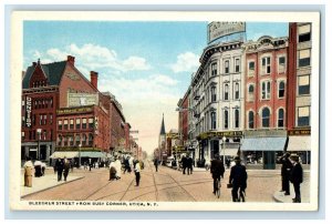 c1920's Bleecker Street View From Busy Corner Utica New York NY Vintage Postcard