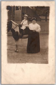 Cincinnati Ohio c1910 RPPC Real Photo Postcard ZOO Photo Studio Boy On Pony