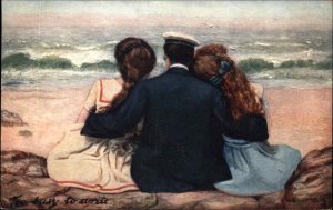 Pretty Women Uniform Man Hugging Too Busy To Write Series Tuck Vintage Postcard