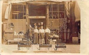 Waterloo IA Racket Store Toy Wagons RPPC Postcard in Window 1908