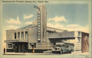 TOLEDO OH Greyhound Bus Terminal ART DECO LINEN Old Postcard