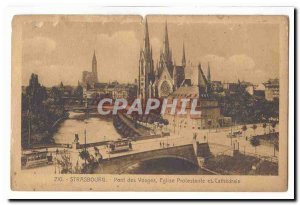 Strasbourg Old Postcard Pont des Vosges and Protestant Church Cathedral