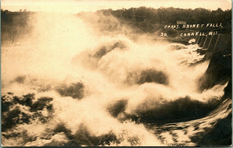 RPPC Chippewa River Dam Brunet Falls Mist Cornell WI 1912 Postcard UNP D5