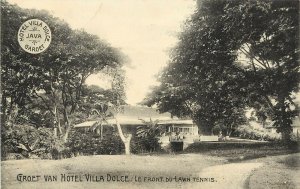 Vintage Postcard Groet Hotel Villa Dolce Tennis Court Java Indonesia