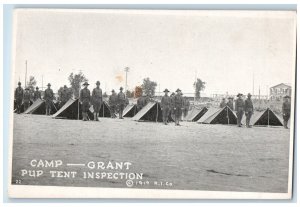 1917 PUP Tent Inspection Soldiers Army Camp Grant IL Vintage Antique Postcard