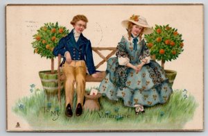 Valentine Couple Pretty Dress Park Bench Davidson Fam Long Pine NE Postcard A35