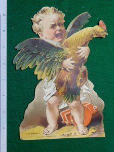 1870s-80s Altantic Pacific Tea Co Boy Fighting w/ Rooster Die Cut Trade Card #P