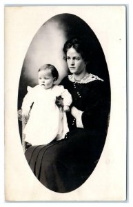 RPPC Studio Photo ~ YOUNG WOMAN Posing with BABY c1910s  Postcard