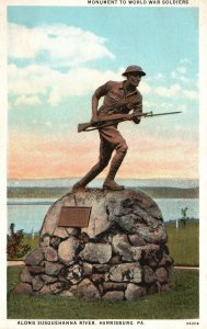 Vintage Postcard 1920's Monument World War Soldiers Susquehanna Harrisburg Penn. 