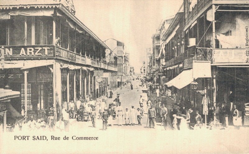 Egypt Port Said Rue du Commerce Vintage Postcard 07.51