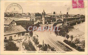 Old Postcard Strasbourg on the Rhine bridges and Kehl in the Far