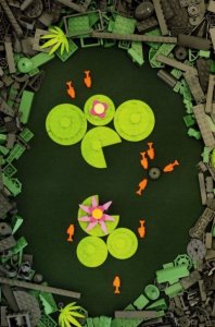Garden Goldfish Pond Leaves Flowers Amazing Childrens Lego Postcard