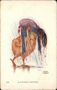 Dressed Chick Fantasy Woman in Rainstorm SUDDEN SHOWER MDS c1910 Postcard