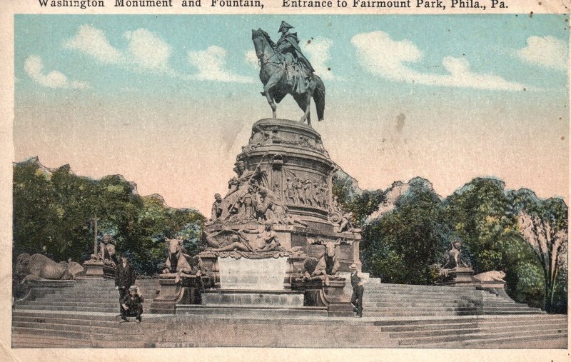 Vintage Postcard 1919 Washington Monument Fountain Fairmont Park Philadelphia PA