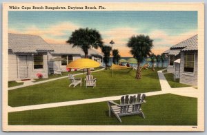 Daytona Beach Florida 1940s Postcard White Cap Beach Bungalows Umbrella Chairs