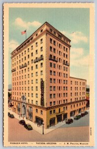 Tucson Arizona~Pioneer Hotel Street View~Photo Colorit Vintage Linen Postcard