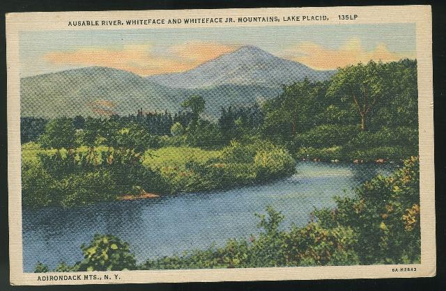 NY Adirondacks Ausable River Whiteface Mountains Lake Placid 1945 Linen Postcard