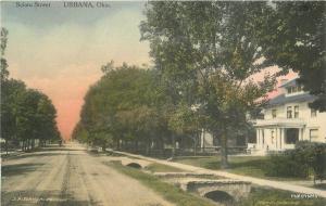 C-1910 Urbana Ohio Scioto Street Hand Colored Banta postcard 7804