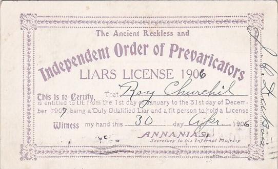 Vintage Arcade Card Humour Liars License 1906