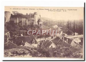 Angles on & # 39Anglin Old Postcard The castle Feudal West Facade and bridge ...