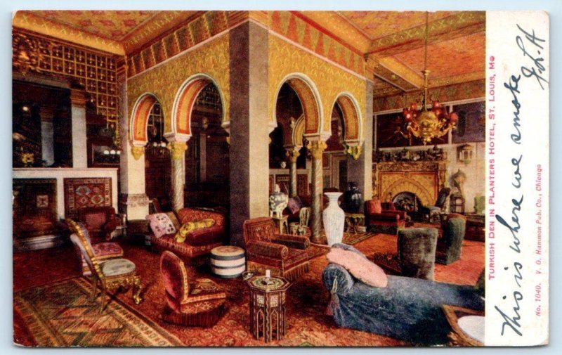 ST. LOUIS, MO Missouri ~ Roadside TURKISH DEN in Planters Hotel c1910s Postcard