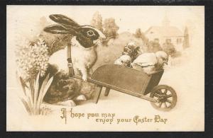 'Enjoy your Easter Day' Rabbit Chicks in Cart used c1911