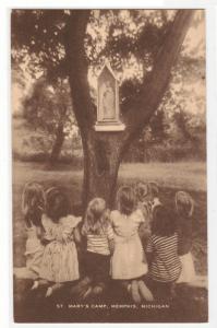 Young Girls Praying at Shrine St Mary's Camp Memphis Michigan postcard