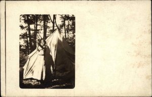 Woman with Bow and Arrow Archery Real Photo c1910 Vintage Postcard