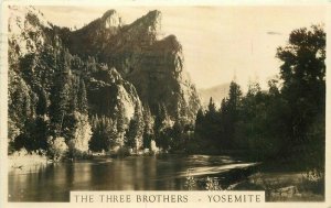 Beautiful Three Brothers Yosemite California 1946 RPPC Photo Postcard 20-7020