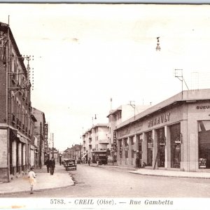 c1920s Creil, Oise, France Rue Gambetta St Renault Auto Dealership Gas Pump A150