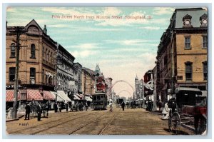 Springfield Illinois IL Postcard Fifth Street North From Monroe Street Trolley