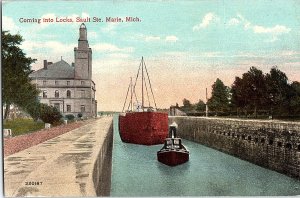 Postcard BOAT SCENE Sault Ste. Marie Michigan MI AI4522