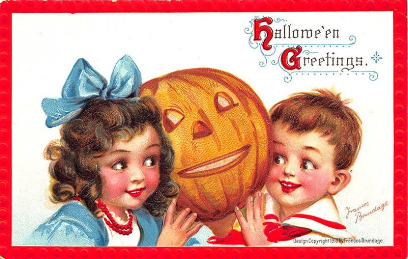 Halloween Signed Francis Brundage Boy Girl  J-O-L Embossed Postcard