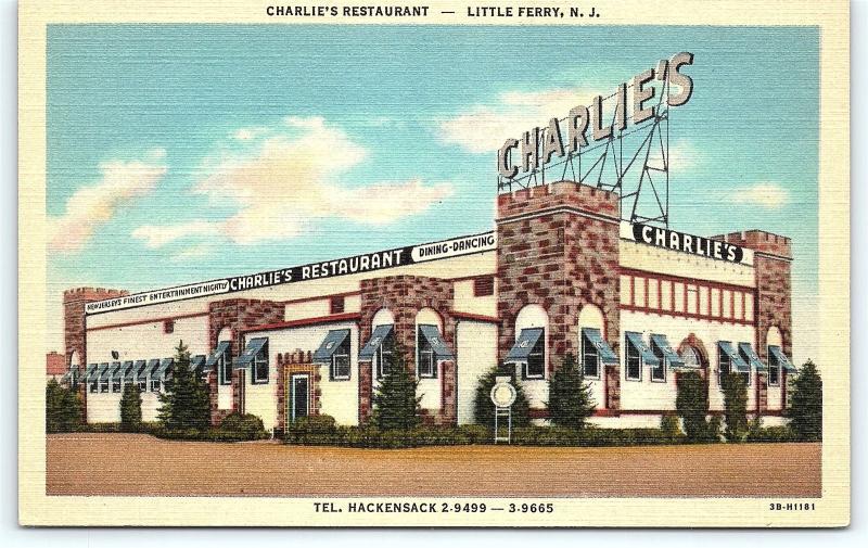 Postcard NJ Little Ferry Charlie's Restaurant Vintage Linen  R33