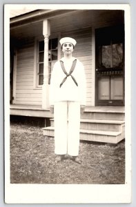 RPPC Young Lady Dressed As Sailor Posing c1918 Real Photo Patriotic Postcard A48