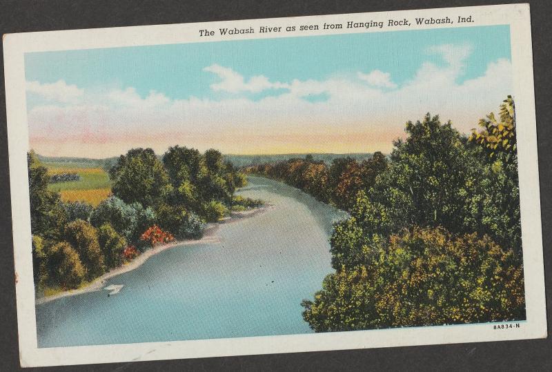 Wabash River Postcard Indiana Hanging Rock Scenic Vintage Linen