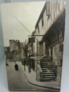 Vintage  Postcard Aberconway Town & Castle 1930s Street View Tobacco Shop