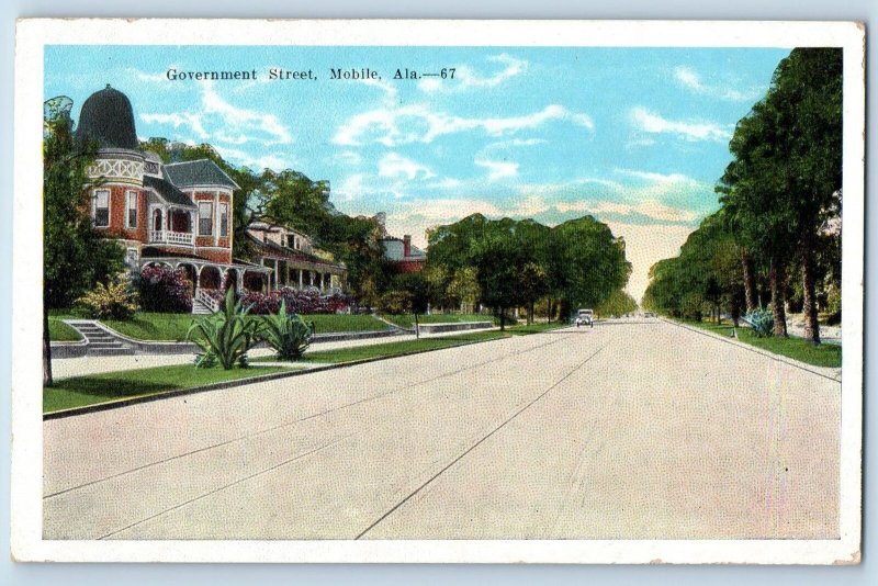 c1920's Government Street Residential Area Road Mobile Alabama Vintage Postcard