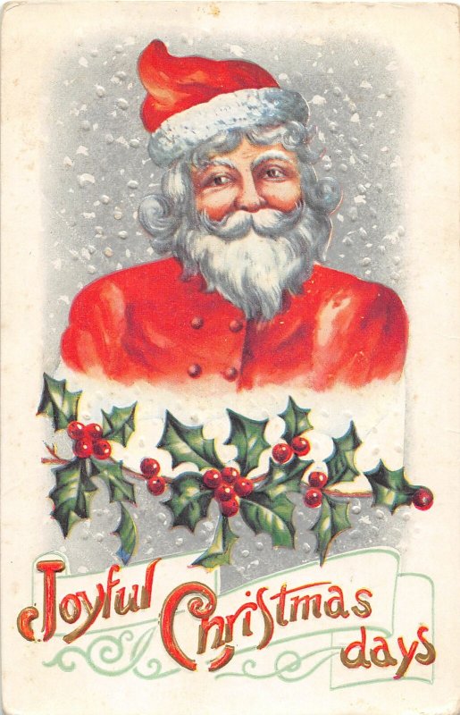 F39/ Santa Claus Merry Christmas Postcard c1910 Snowing Holly 3