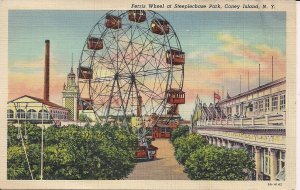 Coney Island NY, Ferris Wheel, Steeplechase Park 1941 AMUSEMENT PARK Teich Linen