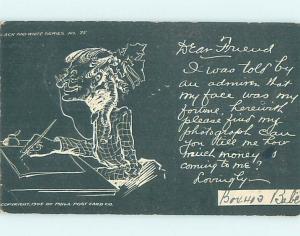 Pre-1907 comic SIMULATED CHALK BOARD POSTCARD - WOMAN WRITING AT DESK HQ8435