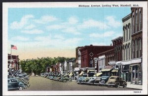 Michigan MARSHALL Michigan Ave looking West older cars and Store Fronts - LINEN