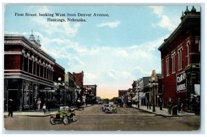 c1910's First Street Looking West From Denver Avenue Hastings Nebraska Postcard