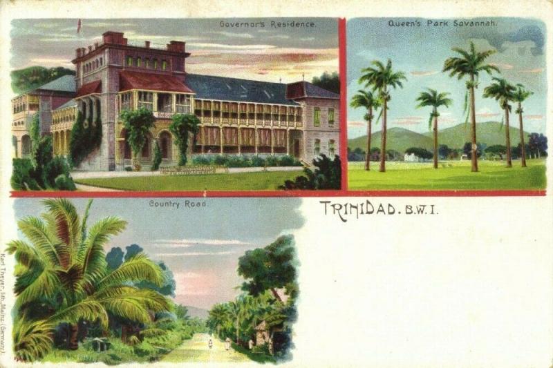 Trinidad B.W.I., Government Residence, Queens Park 1899 Litho Multiview Postcard