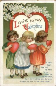 Unsigned Clapsaddle Valentine - Children w/ Hearts - Poem c1910 Postcard